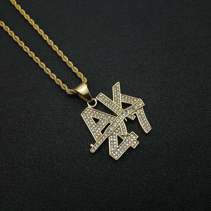 Wholesale Gold Plated Titanium Steel AK47 Letter Pendant Necklace – Hip Hop Iced Out Jewelry Bulk Supplier Factory Price