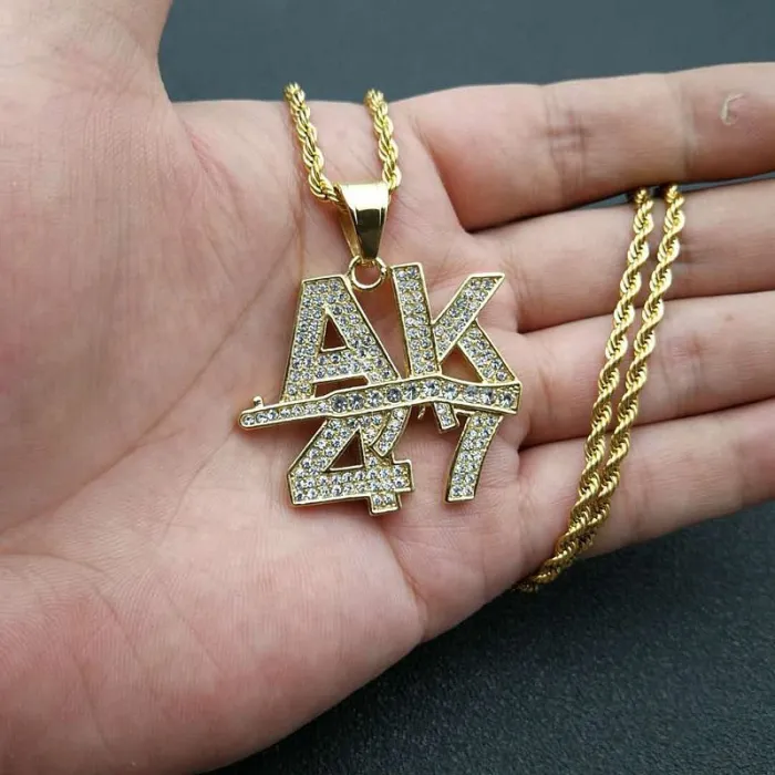 Wholesale Gold Plated Titanium Steel AK47 Letter Pendant Necklace – Hip Hop Iced Out Jewelry Bulk Supplier Factory Price