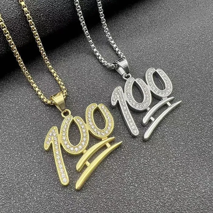 Wholesale Gold Plated Titanium Steel 100 Emoji Pendant Necklace – Hip Hop Iced Out Jewelry Bulk Supplier Factory Price