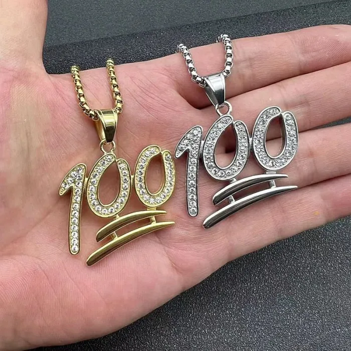 Wholesale Gold Plated Titanium Steel 100 Emoji Pendant Necklace – Hip Hop Iced Out Jewelry Bulk Supplier Factory Price