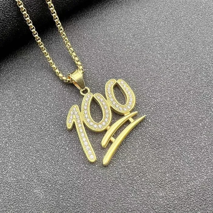 Wholesale Gold Plated Titanium Steel 100 Emoji Pendant Necklace – Hip Hop Iced Out Jewelry Bulk Supplier Factory Price