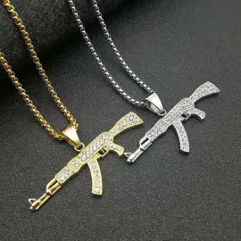 Wholesale Hip Hop Gold AK47 Pendant Necklace – Stainless Steel Rhinestone Jewelry Factory Price - Jewelryto