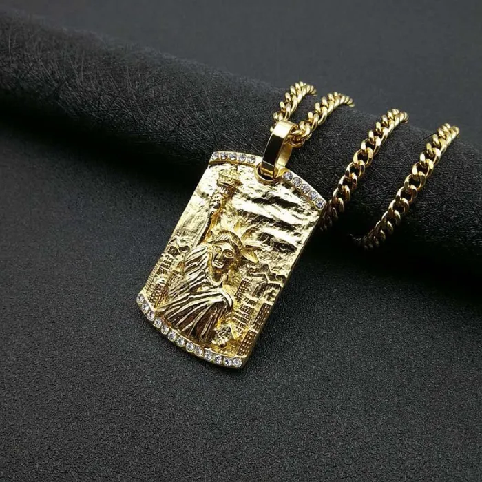 Wholesale Hip Hop Statue of Liberty Pendant Necklace – Gold Plated Stainless Steel Jewelry Factory Price