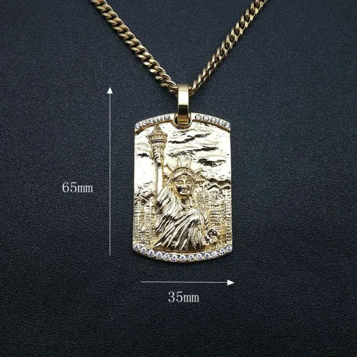Wholesale Hip Hop Statue of Liberty Pendant Necklace – Gold Plated Stainless Steel Jewelry Factory Price