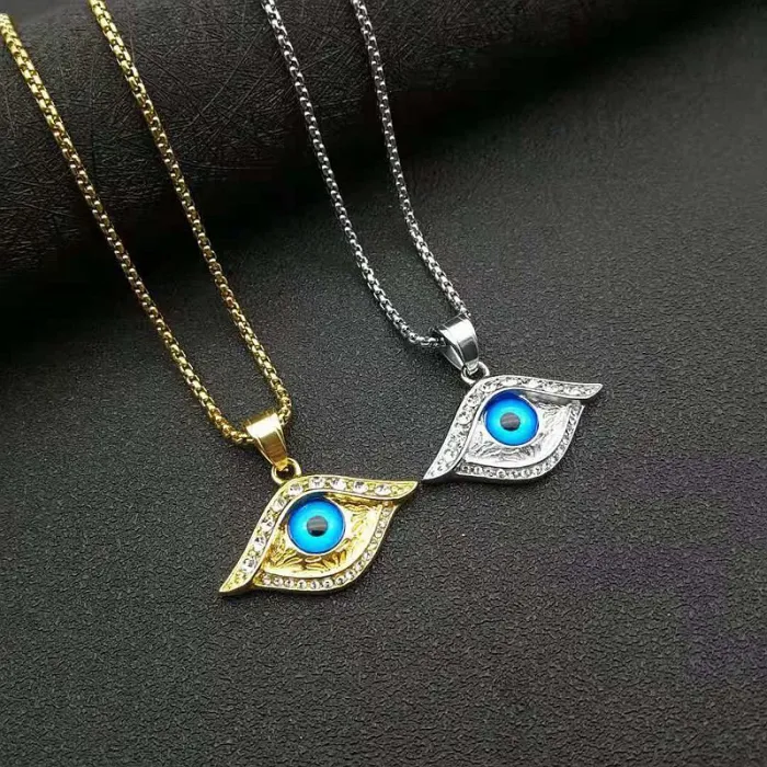 Wholesale Hip Hop Turkish Blue Eye Pendant Necklace – Gold Plated Stainless Steel Jewelry Factory Price