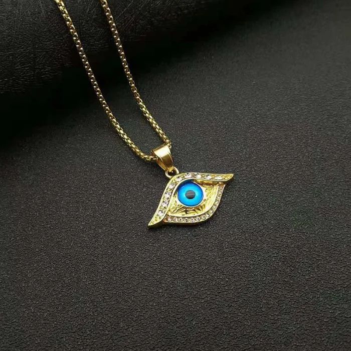 Wholesale Hip Hop Turkish Blue Eye Pendant Necklace – Gold Plated Stainless Steel Jewelry Factory Price