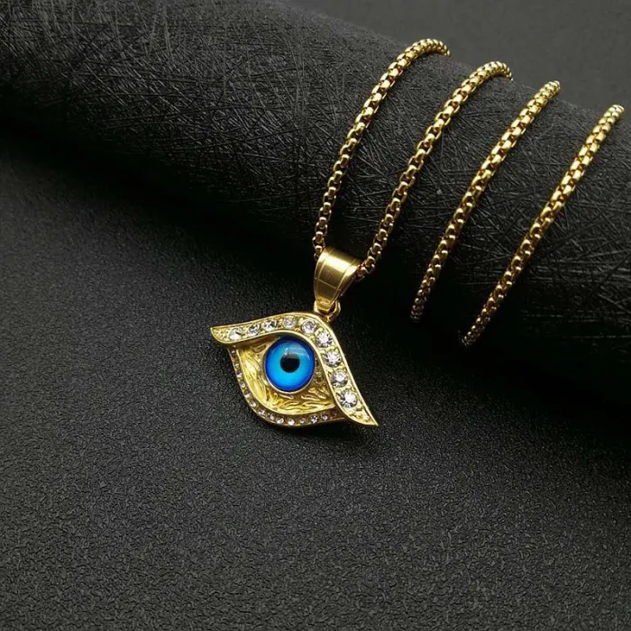 Wholesale Hip Hop Turkish Blue Eye Pendant Necklace – Gold Plated Stainless Steel Jewelry Factory Price