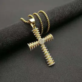 Wholesale Hip Hop Cross Pendant Necklace – Gold Plated Stainless Steel Zircon Jewelry Factory Price - Jewelryto