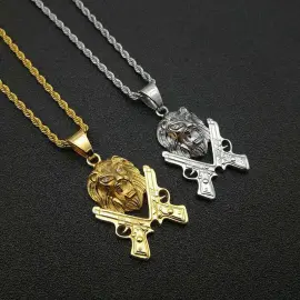 Wholesale Hip Hop Pistol Lion Head Pendant Necklace – Gold Plated Stainless Steel Jewelry Factory Price - Jewelryto