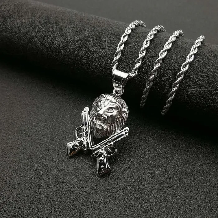 Wholesale Hip Hop Pistol Lion Head Pendant Necklace – Gold Plated Stainless Steel Jewelry Factory Price