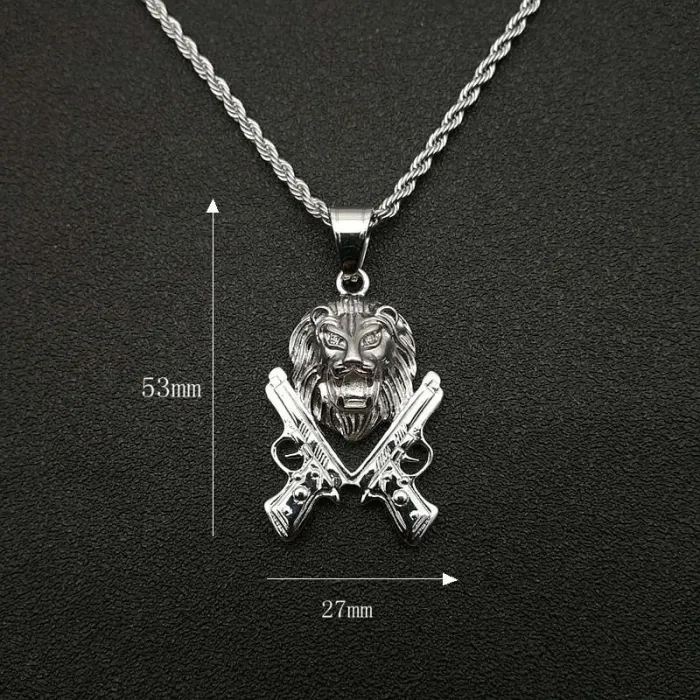 Wholesale Hip Hop Pistol Lion Head Pendant Necklace – Gold Plated Stainless Steel Jewelry Factory Price