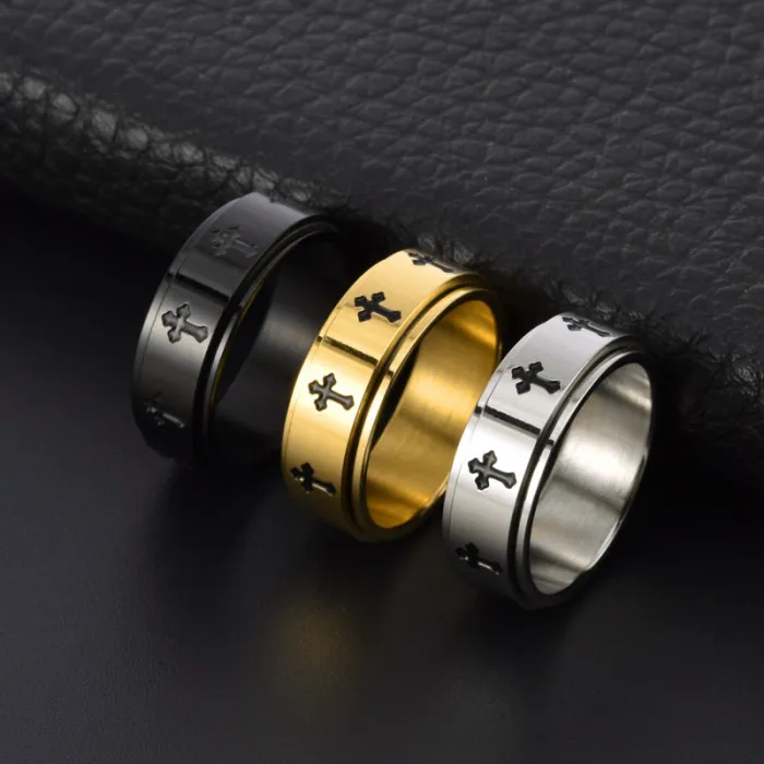 Wholesale Black Cross Spinner Ring – Stainless Steel Fashion Jewelry for Men Factory Price