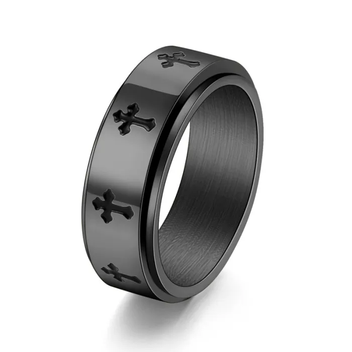 Wholesale Black Cross Spinner Ring – Stainless Steel Fashion Jewelry for Men Factory Price