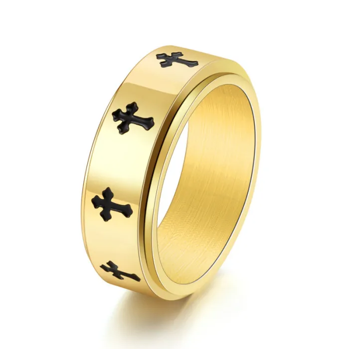 Wholesale Black Cross Spinner Ring – Stainless Steel Fashion Jewelry for Men Factory Price