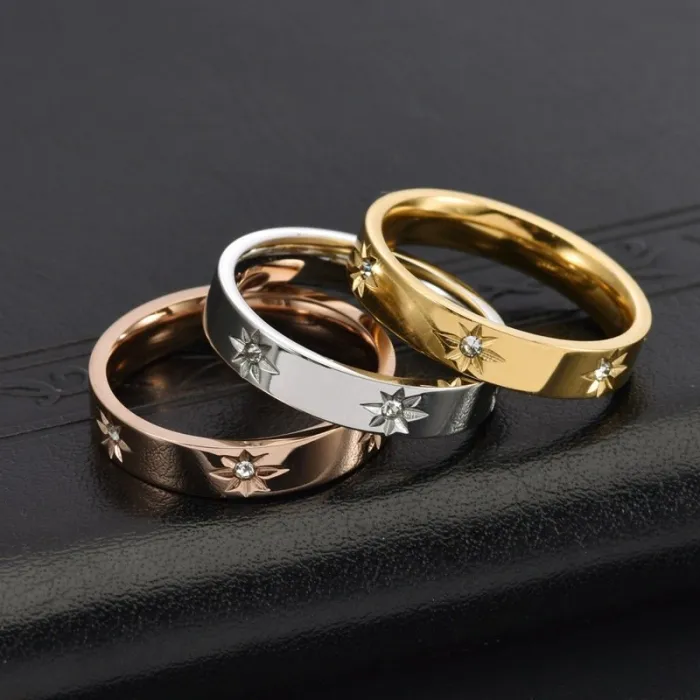 Wholesale 18K Gold Plated Sunflower Ring – Stainless Steel Women’s Jewelry with Pave Stones Factory Price