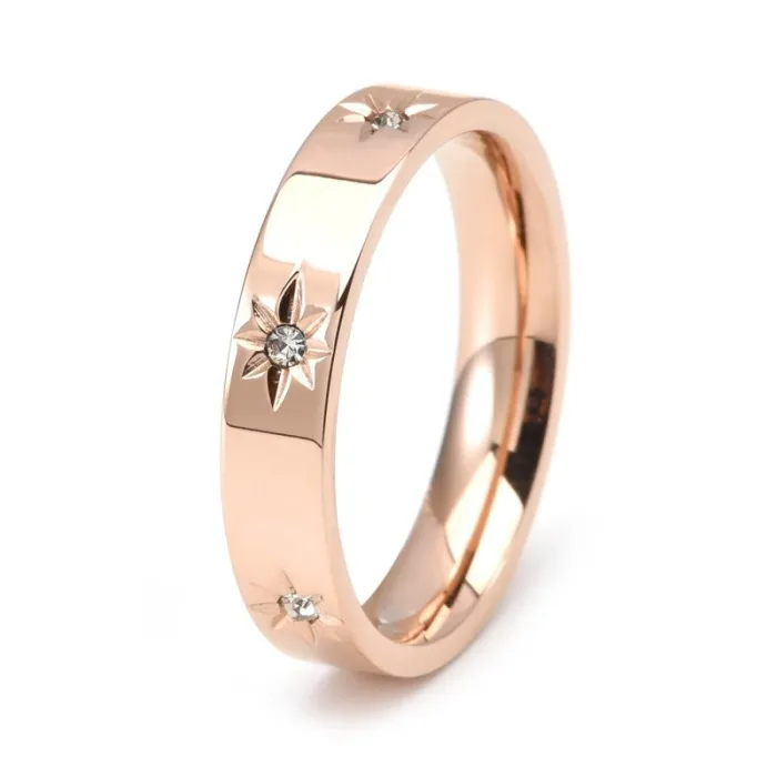 Wholesale 18K Gold Plated Sunflower Ring – Stainless Steel Women’s Jewelry with Pave Stones Factory Price