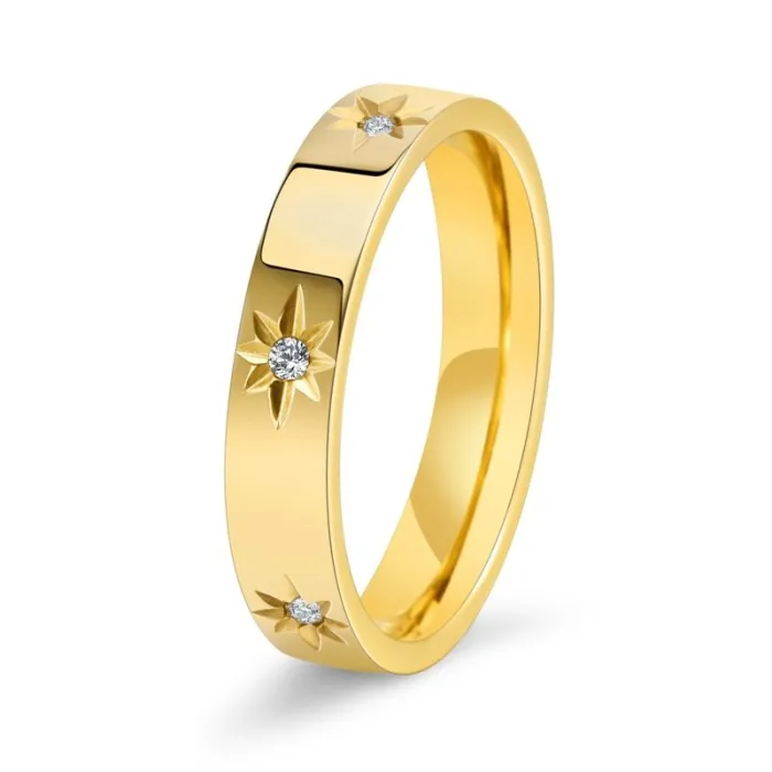 Wholesale 18K Gold Plated Sunflower Ring – Stainless Steel Women’s Jewelry with Pave Stones Factory Price