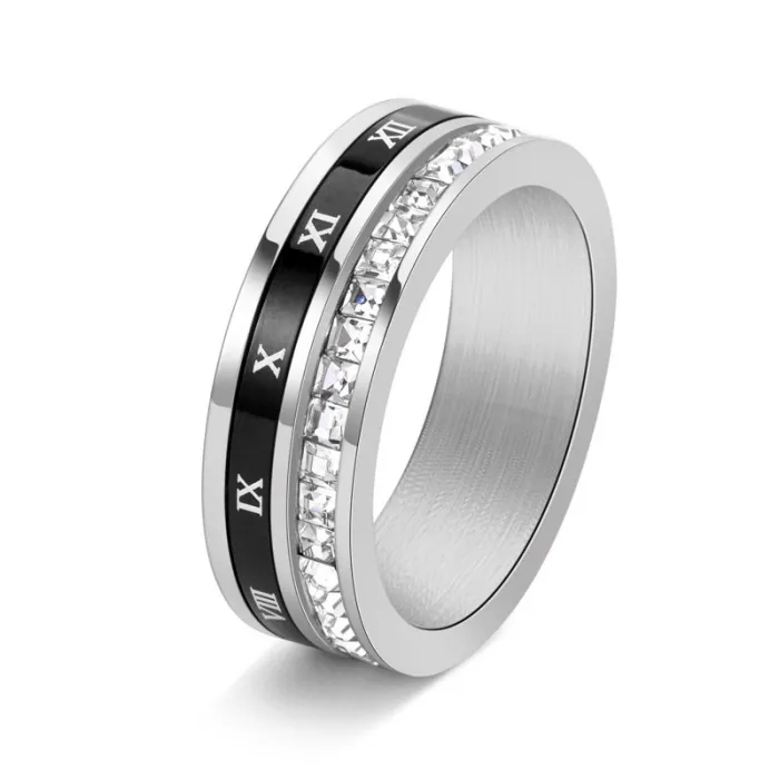 Wholesale Roman Numeral Spinner Ring – Stainless Steel Square CZ Band for Men & Women Factory Price