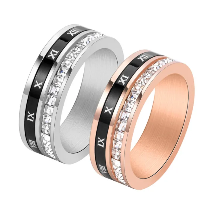 Wholesale Roman Numeral Spinner Ring – Stainless Steel Square CZ Band for Men & Women Factory Price