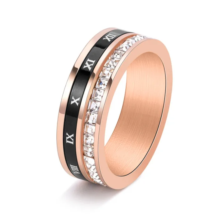 Wholesale Roman Numeral Spinner Ring – Stainless Steel Square CZ Band for Men & Women Factory Price