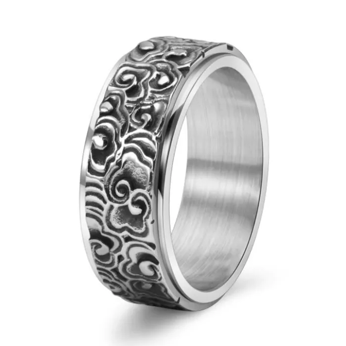 Wholesale Vintage Cloud Spinner Ring – Stainless Steel Rotating Band for Men Chinese Style Jewelry Factory Price