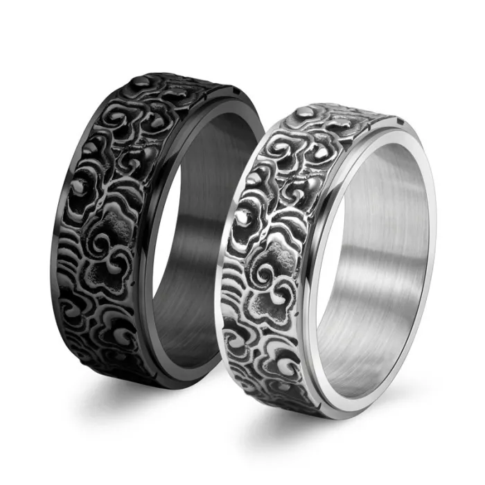 Wholesale Vintage Cloud Spinner Ring – Stainless Steel Rotating Band for Men Chinese Style Jewelry Factory Price