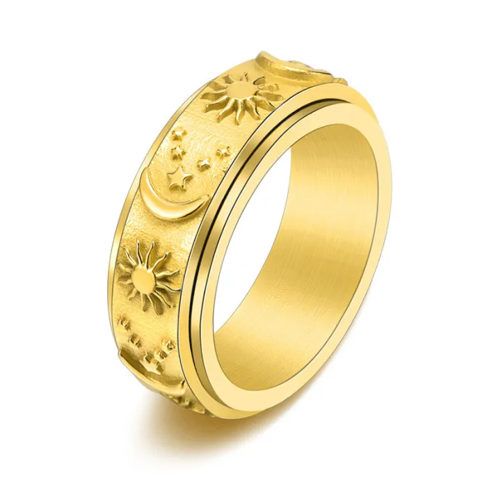 Wholesale Sun Moon Star Spinner Ring – Stainless Steel Rotating Band for Men Fashion Jewelry Factory Price