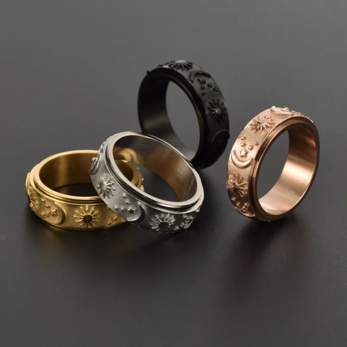 Wholesale Sun Moon Star Spinner Ring – Stainless Steel Rotating Band for Men Fashion Jewelry Factory Price