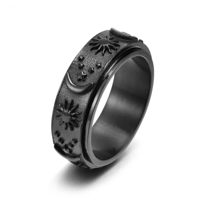 Wholesale Sun Moon Star Spinner Ring – Stainless Steel Rotating Band for Men Fashion Jewelry Factory Price