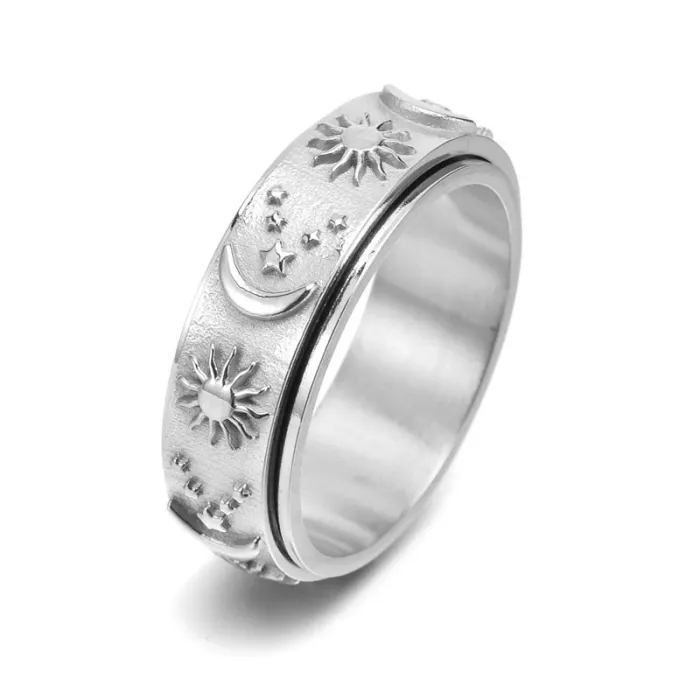 Wholesale Sun Moon Star Spinner Ring – Stainless Steel Rotating Band for Men Fashion Jewelry Factory Price