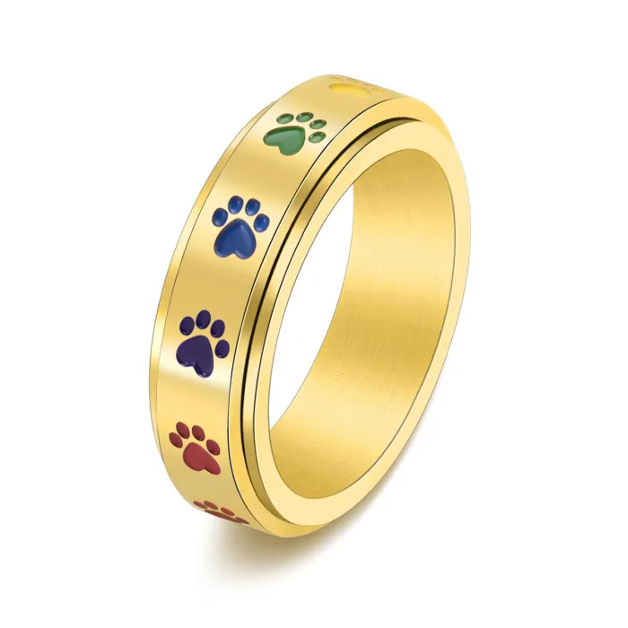 Wholesale Rainbow Spinner Ring – Stainless Steel Six-Color Band for Women Dog Print Jewelry Factory Price