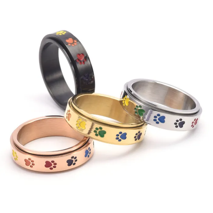 Wholesale Rainbow Spinner Ring – Stainless Steel Six-Color Band for Women Dog Print Jewelry Factory Price