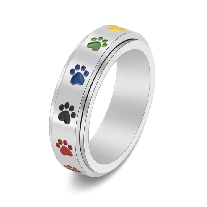 Wholesale Rainbow Spinner Ring – Stainless Steel Six-Color Band for Women Dog Print Jewelry Factory Price