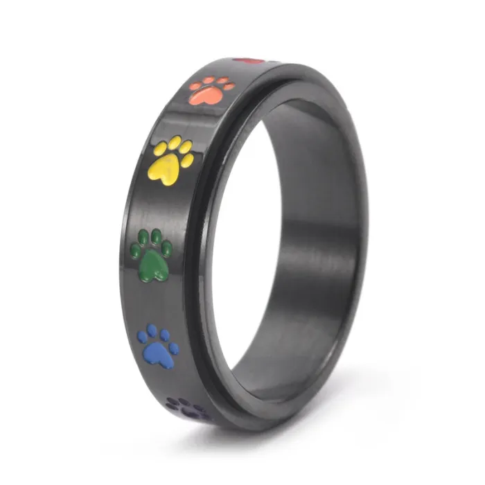 Wholesale Rainbow Spinner Ring – Stainless Steel Six-Color Band for Women Dog Print Jewelry Factory Price