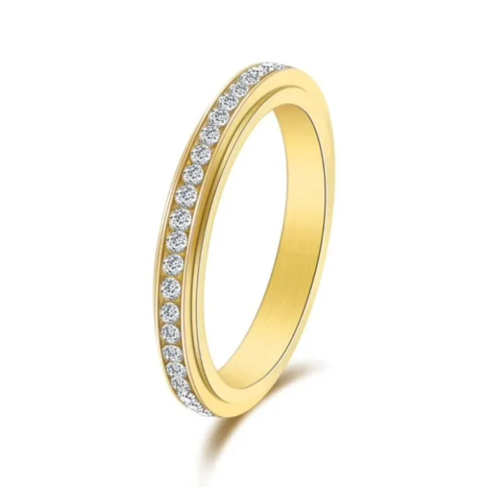 Wholesale Full CZ Spinner Ring – Stainless Steel Gold Rotating Band for Women Fashion Jewelry Factory Price