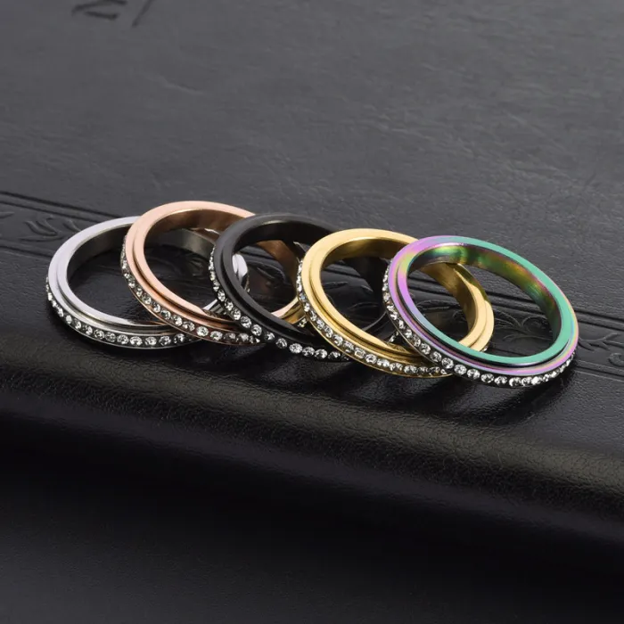 Wholesale Full CZ Spinner Ring – Stainless Steel Gold Rotating Band for Women Fashion Jewelry Factory Price