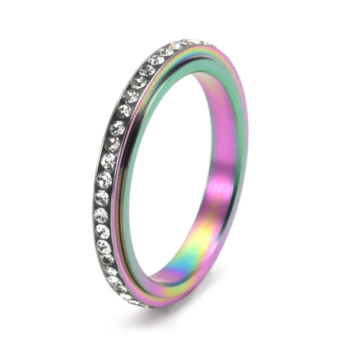 Wholesale Full CZ Spinner Ring – Stainless Steel Gold Rotating Band for Women Fashion Jewelry Factory Price