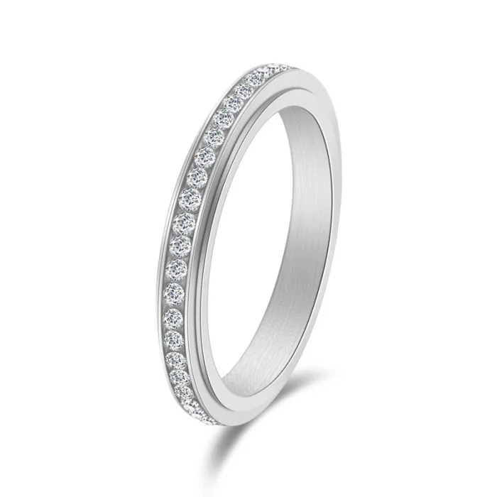 Wholesale Full CZ Spinner Ring – Stainless Steel Gold Rotating Band for Women Fashion Jewelry Factory Price