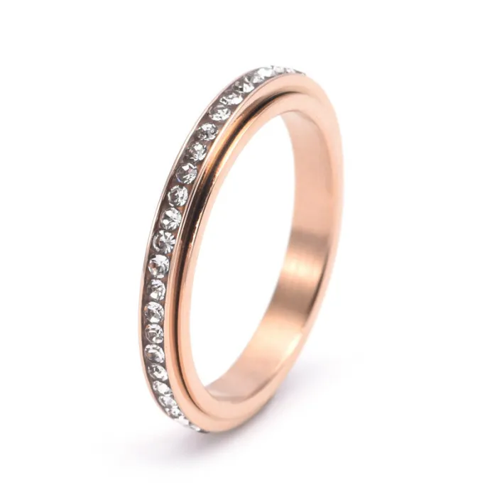 Wholesale Full CZ Spinner Ring – Stainless Steel Gold Rotating Band for Women Fashion Jewelry Factory Price