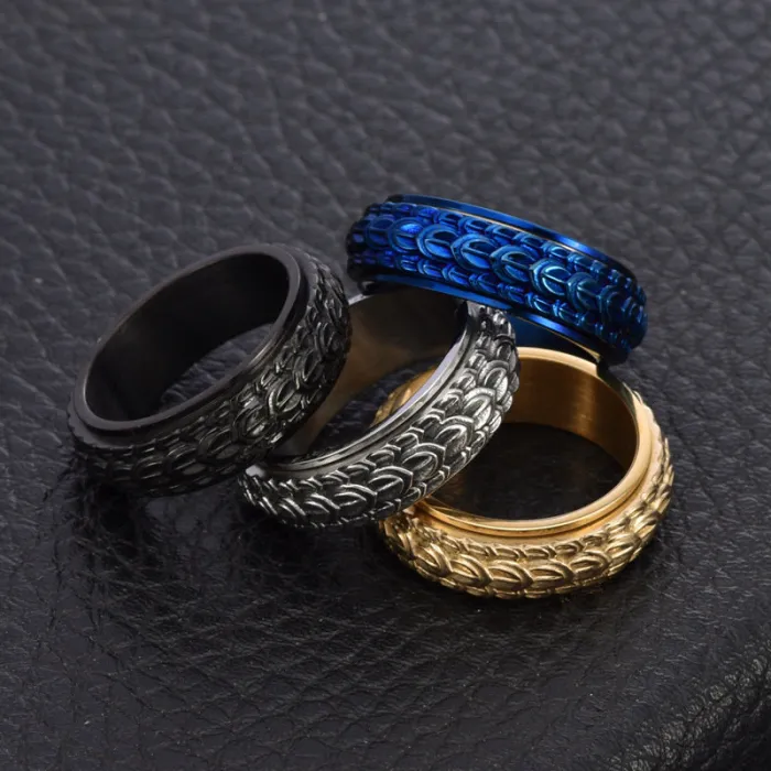 Wholesale Dragon Scale Spinner Ring – Stainless Steel Vintage Unisex Rotating Band Factory Price
