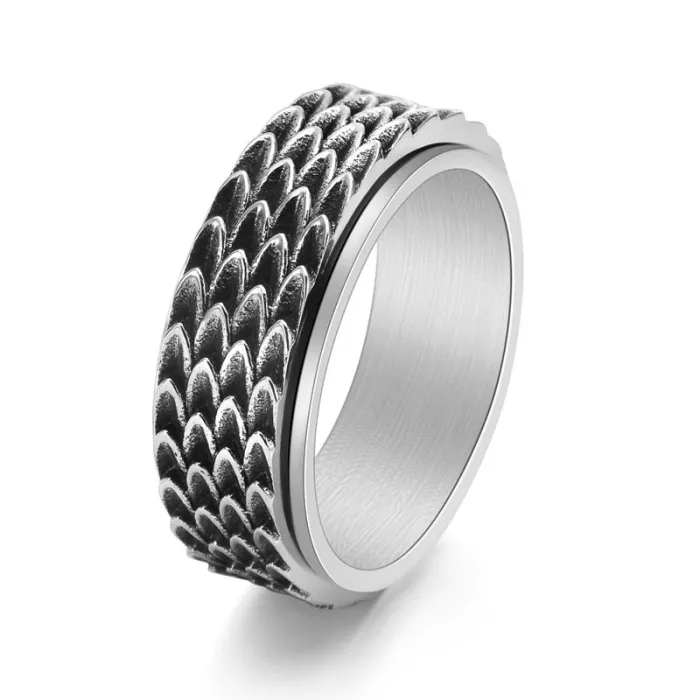 Wholesale Dragon Scale Spinner Ring – Vintage Stainless Steel Rotating Band for Men Fashion Jewelry Factory Price