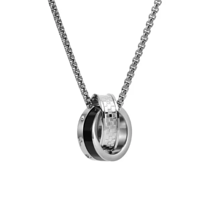 Wholesale Double Circle Pendant Necklace – Stainless Steel Crystal Hip Hop Long Chain for Men Factory Price
