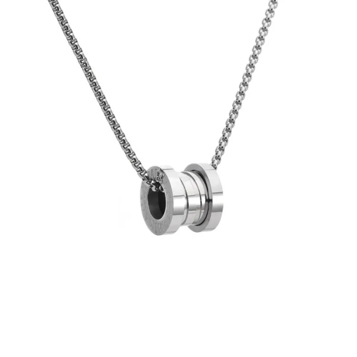 Wholesale Double Circle Pendant Necklace – Stainless Steel Crystal Hip Hop Long Chain for Men Factory Price