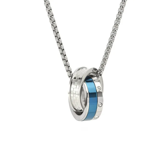 Wholesale Double Circle Pendant Necklace – Stainless Steel Crystal Hip Hop Long Chain for Men Factory Price