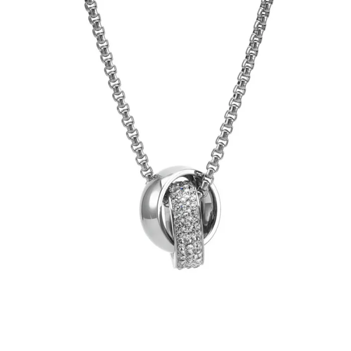 Wholesale Double Circle Pendant Necklace – Stainless Steel Crystal Hip Hop Long Chain for Men Factory Price