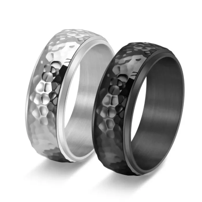 Wholesale Honeycomb Spinner Ring – Stainless Steel Hammered Texture Men’s Jewelry Factory Price