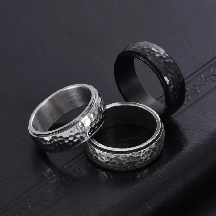 Wholesale Honeycomb Spinner Ring – Stainless Steel Hammered Texture Men’s Jewelry Factory Price