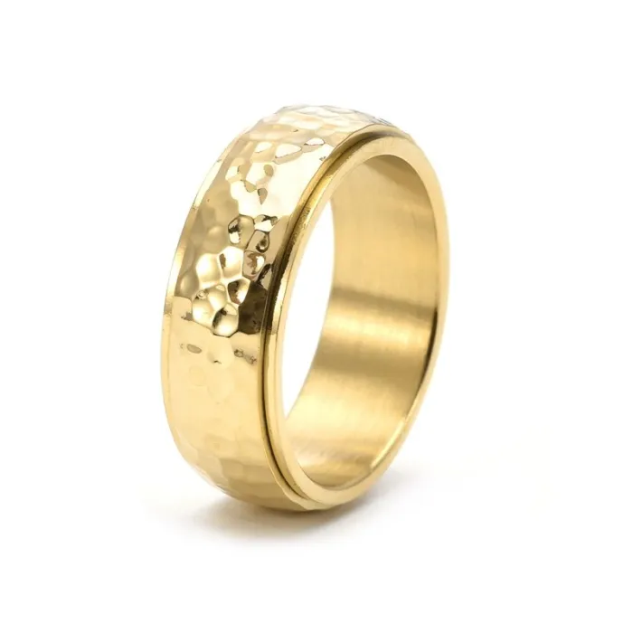 Wholesale Honeycomb Spinner Ring – Stainless Steel Hammered Texture Men’s Jewelry Factory Price