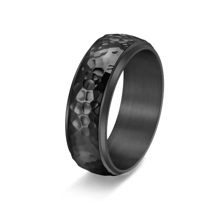 Wholesale Honeycomb Spinner Ring – Stainless Steel Hammered Texture Men’s Jewelry Factory Price