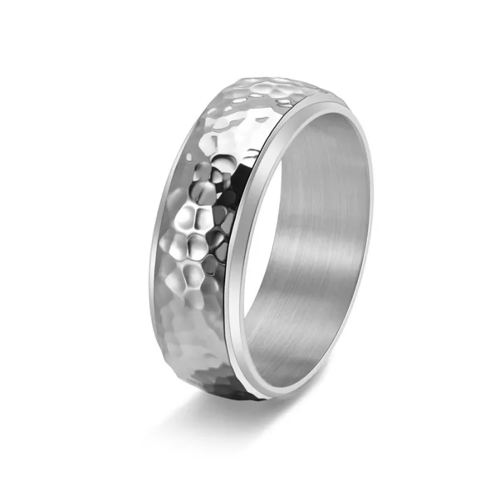 Wholesale Honeycomb Spinner Ring – Stainless Steel Hammered Texture Men’s Jewelry Factory Price
